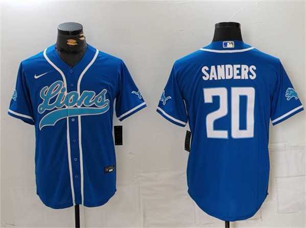 Men%27s Detroit Lions #20 Barry Sanders Blue Cool Base Stitched Baseball Jerseys